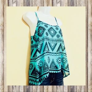 Papaya Teal Geometric Shear Racer Back Tank